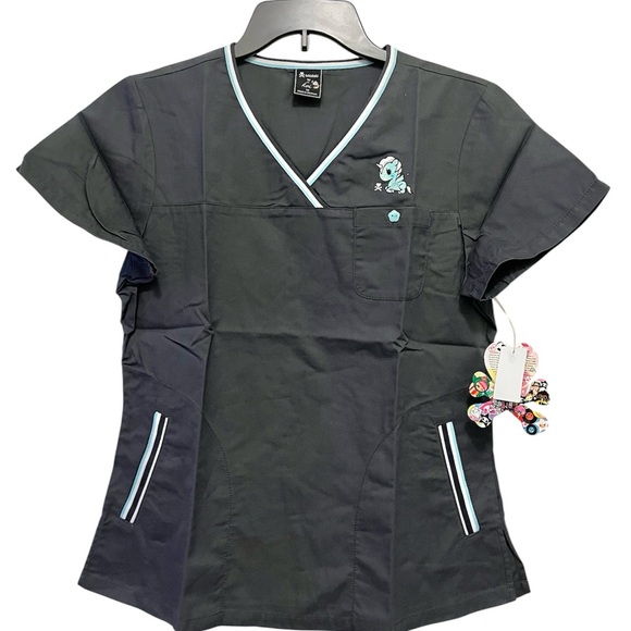 tokidoki Tops - Tokidoki x Koi by Kathy Peterson Grey V-Neck Scrub Top with Unicorno
